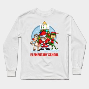 Team Elementary School Santa Elf Reindeer Flossing Christmas Long Sleeve T-Shirt